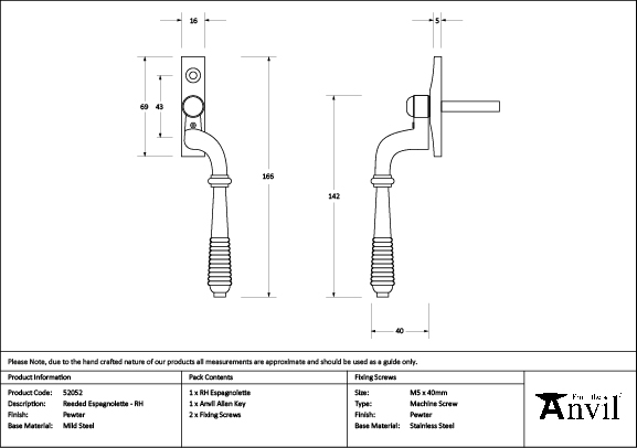 pewter reeded espag rh