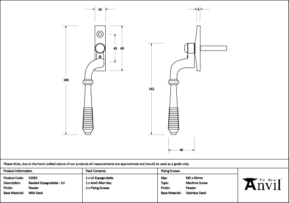 pewter reeded espag lh