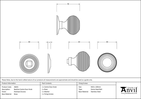 polished chrome beehive centre door knob