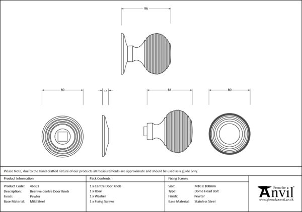 pewter beehive centre door knob