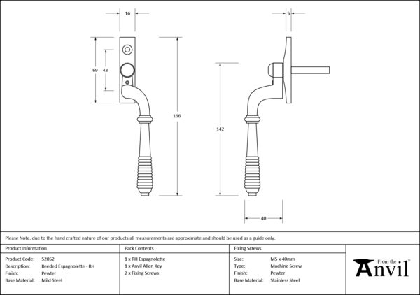 pewter reeded espag rh
