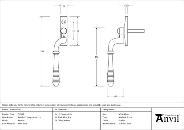 pewter reeded espag lh