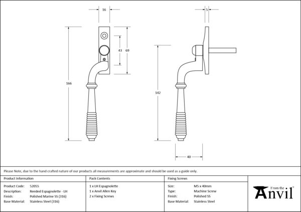 polished marine ss (316) reeded espag lh
