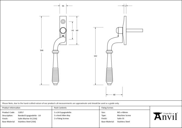 satin marine ss (316) reeded espag lh