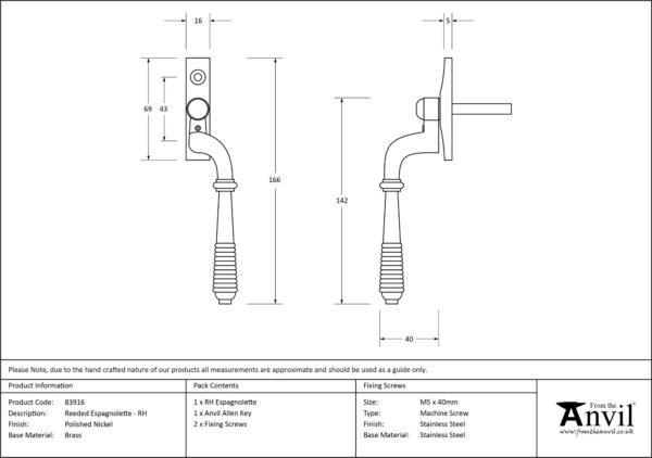 polished nickel reeded espag rh