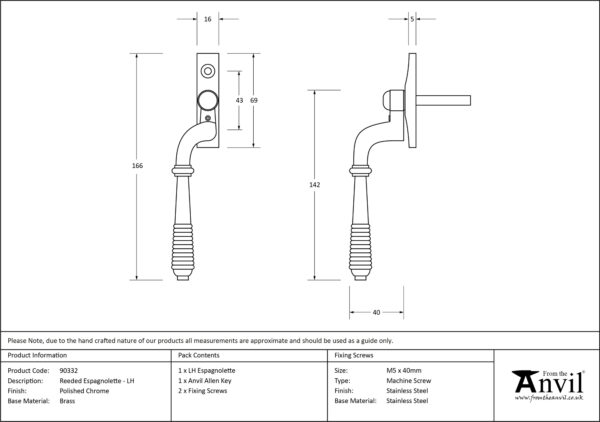 polished chrome reeded espag lh